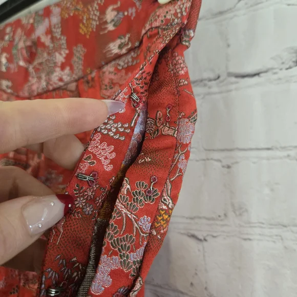Vtg 40s? Traditional Chinese Brocade Wide Leg Silk Satin Pants Temple Lanscape